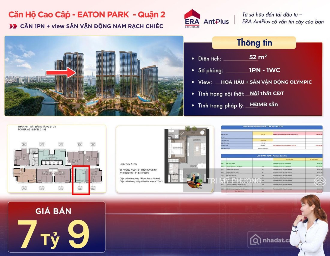 Bán căn hộ chung cư: Eaton Park - Bán căn 1PN "khách tìm mua nhiều nhất" - Tháp 