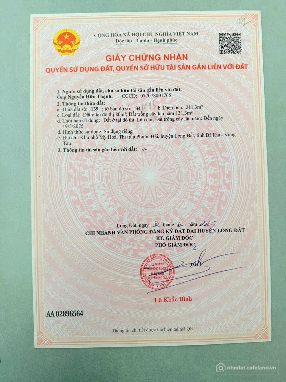 Bán đất thổ cư: Đất Ngộp Ngang 10 ngay Long Mỹ , Phước Hải dân cư hiện hữu chỉ 9
