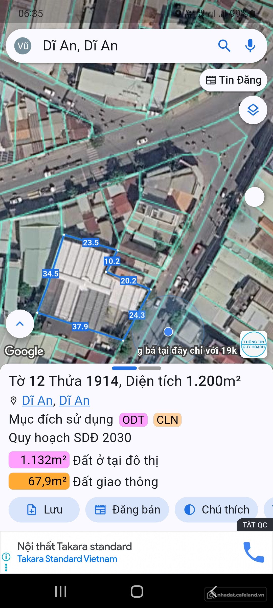 Bán đất thổ cư: Nhà Đất mặt tiền nguyễn trãi Dĩ An Dĩ An Đồng Nai
