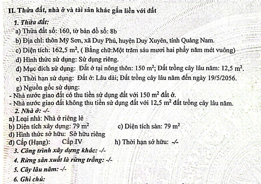 Bán đất thổ cư: Chính Chủ Bán 162,5m2 Đất Đường Vào Khu Du Lịch Mỹ Sơn - Xã Duy 