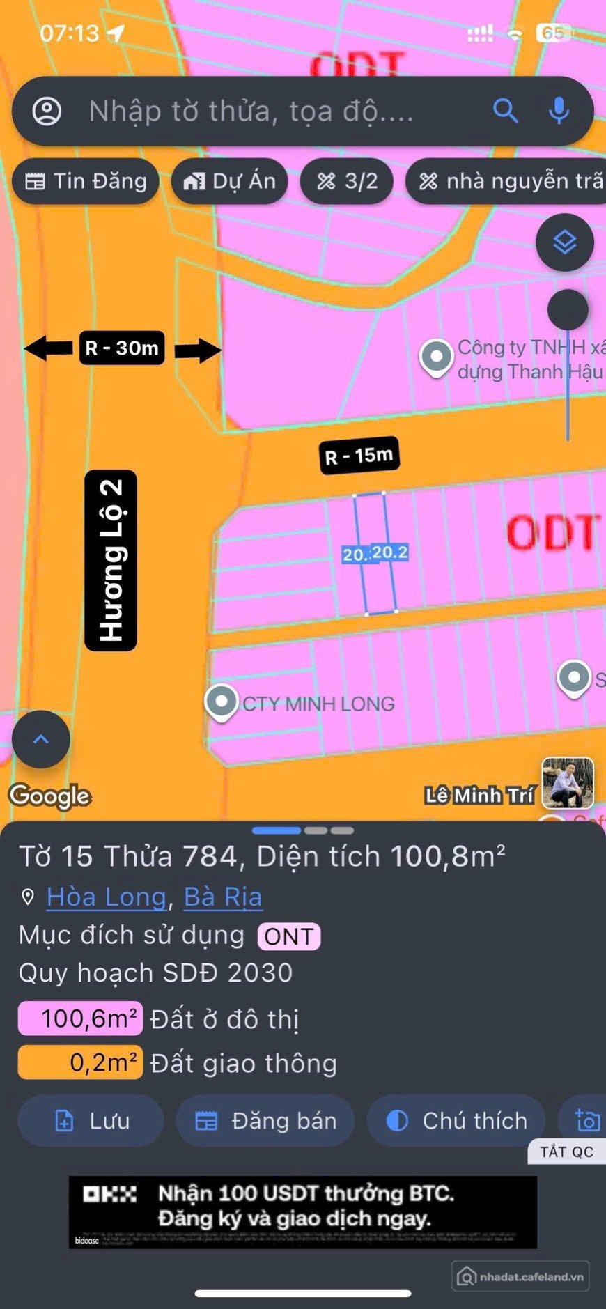 Bán đất thổ cư: TRỤC CHÍNH LAN ANH 4, Xã Hoà Long TP Bà Rịa ( P. Tam Long TP HCM