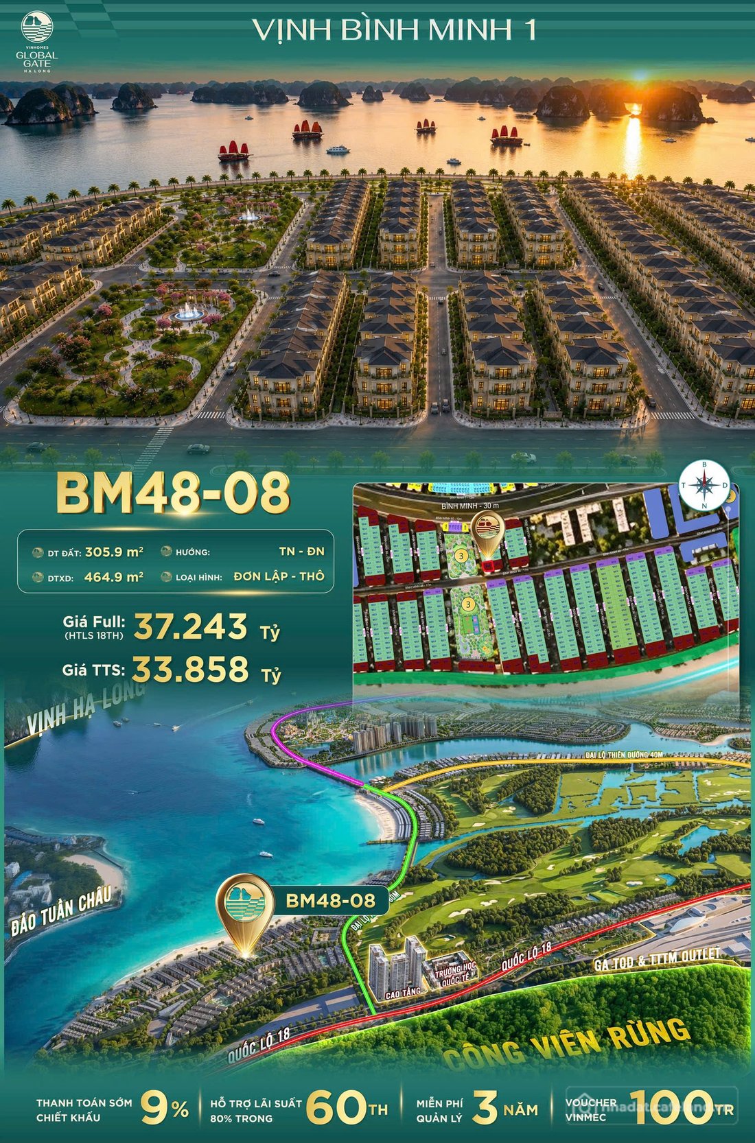 Bán nhà riêng: BÁN CĂN GÓC TRỤC THÔNG BIỂN VINHOMES GLOBAL GATE HẠ LONG 093.152.