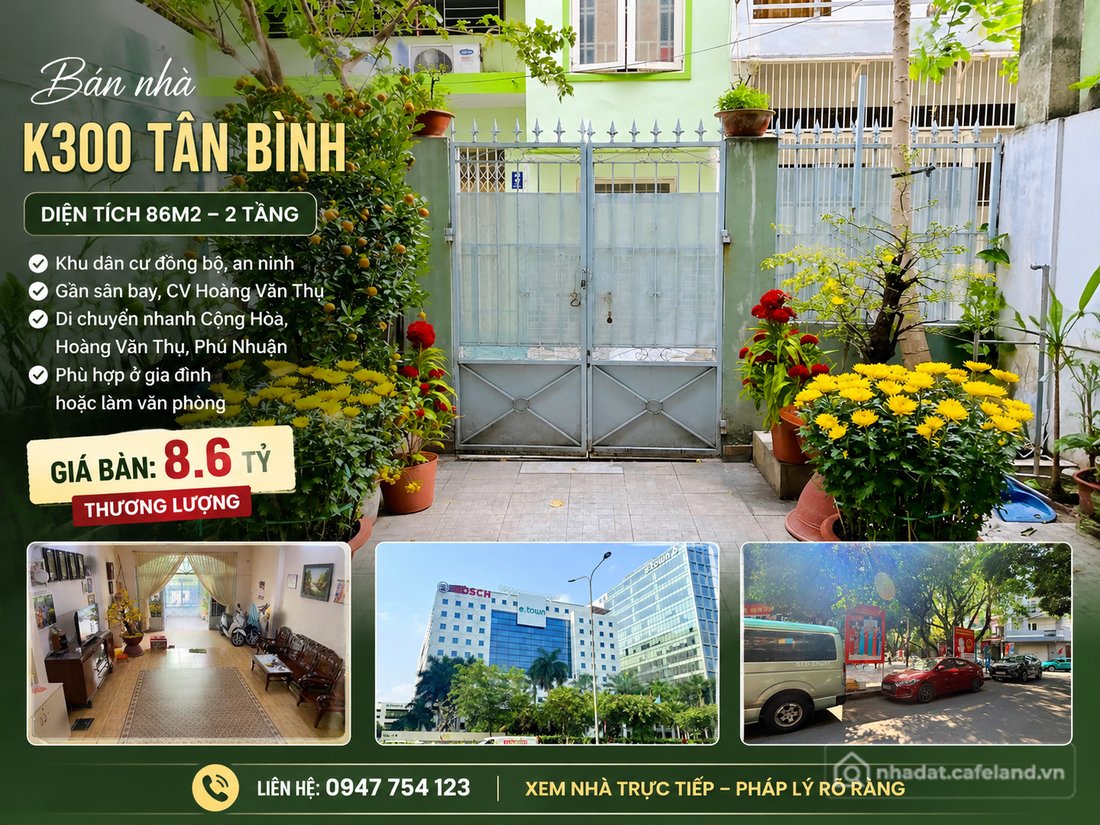 Bán nhà riêng: Bán nhà K300 Tân Bình - diện tích siêu rộng 86m2, sẵn kết cấu, gi