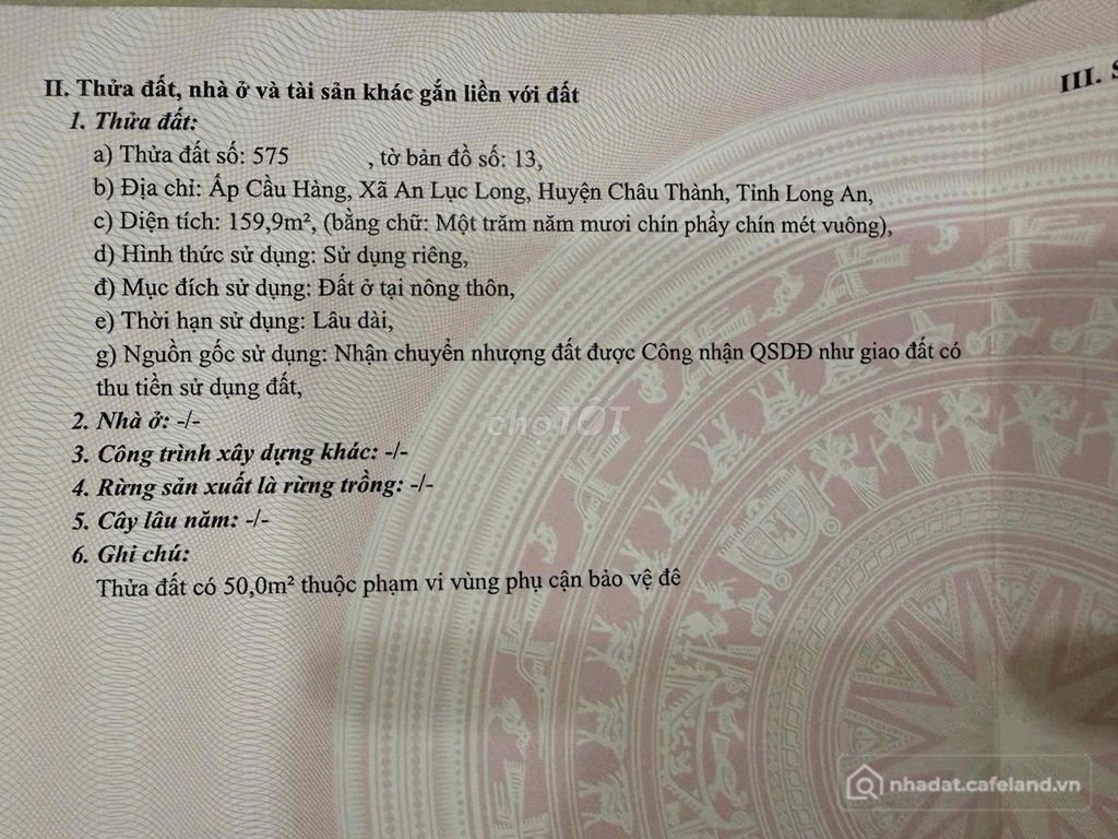 Bán đất thổ cư: ĐẤT THỔ CƯ AN LỤC LONG ĐÃ CÓ SỔ HỒNG