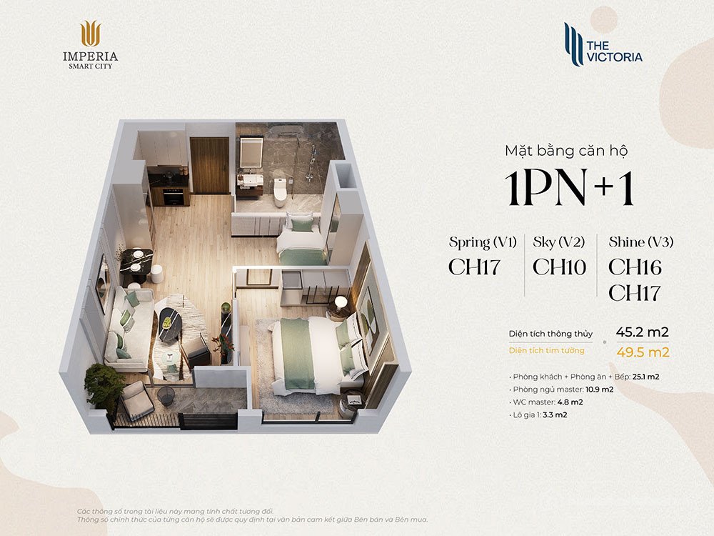 Bán căn hộ chung cư: Bán nhanh căn 1N+ tại The Victoria- KĐT Vinhomes Smart city