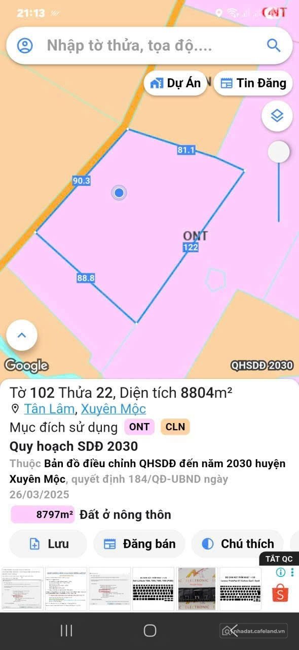 Bán đất thổ cư: 300M2 THỔ CƯ - GIÁ 602K/M2