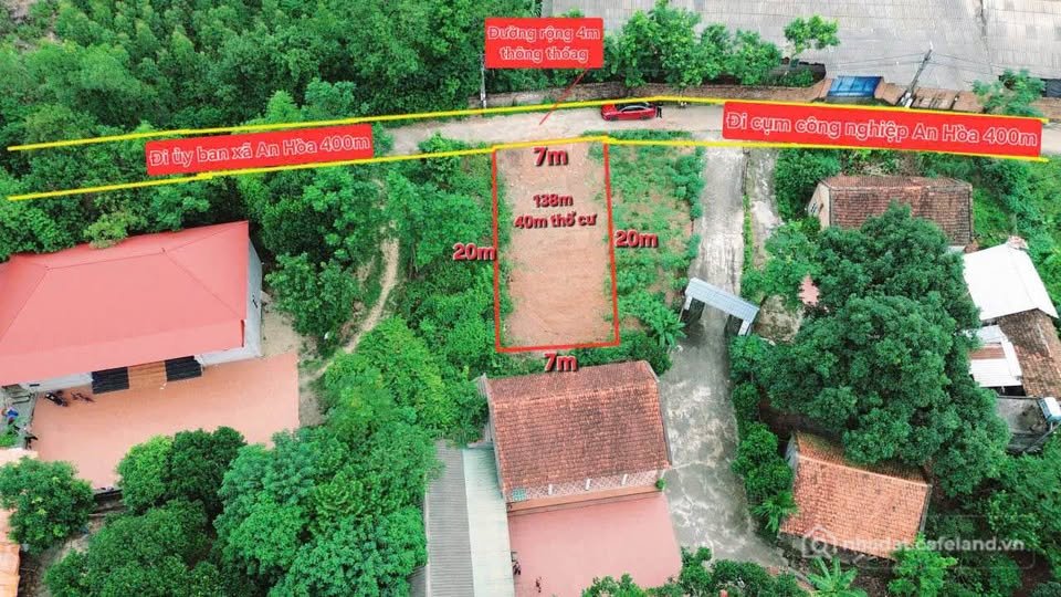 Bán đất thổ cư: Đất vàng An Hòa, Tam Dương 138m2, mặt tiền 7m, dân đông, đường t