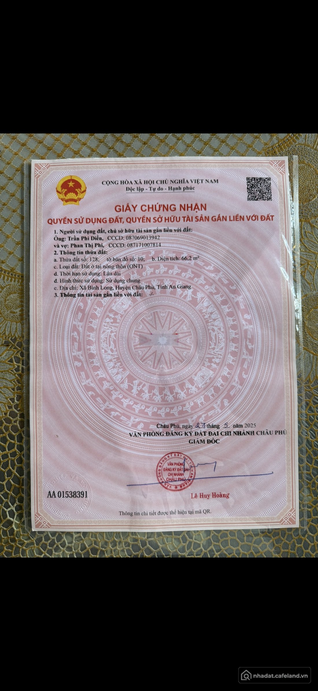 Bán đất thổ cư: Bán đất QuốcQuốc lộ 91, Châu Phú, An Giang, 550 triệu VND, 66 m2