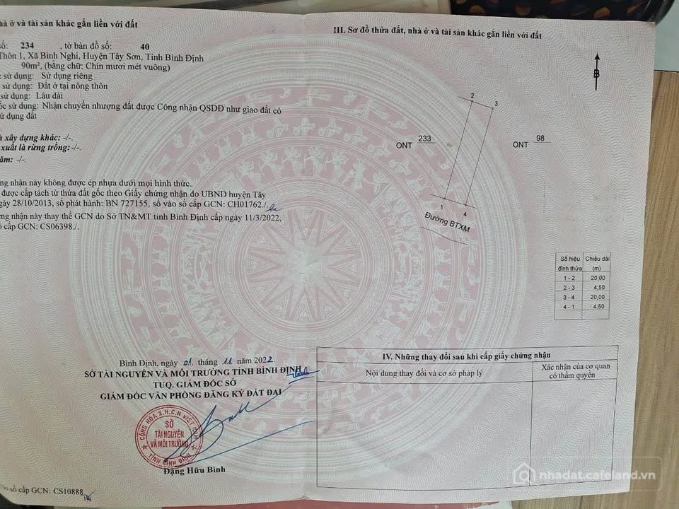 Bán đất thổ cư: Em cần tiền nên bán nhanh lô đất Bình Nghi, Tây Sơn, Bình Định