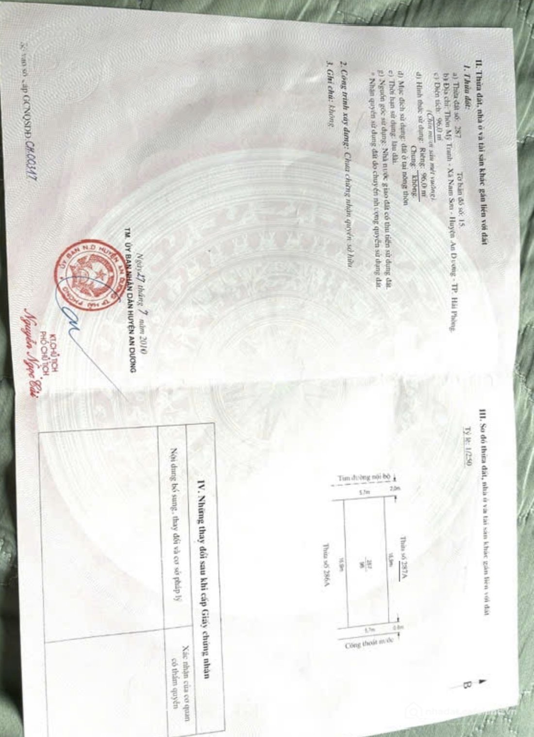 Bán đất thổ cư: Bán đất 96m2 Mỹ Tranh Nam Sơn, An Dương, Hải Phòng