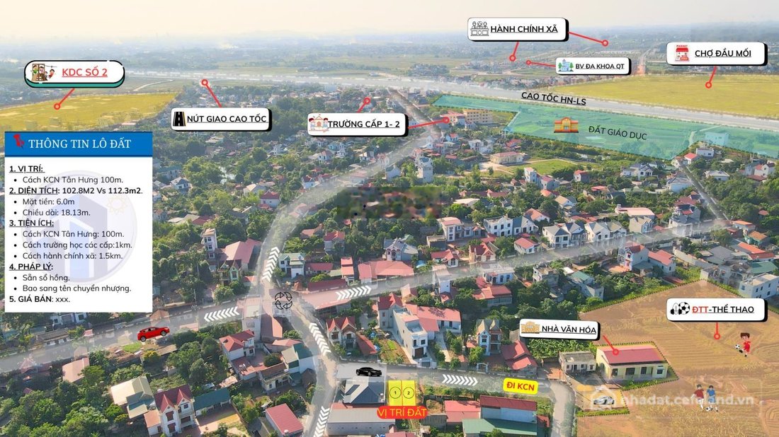 Bán đất thổ cư: Lô đất liền kề - nằm sát KCN Tân Hưng - vị trí cực đẹp đón sóng 