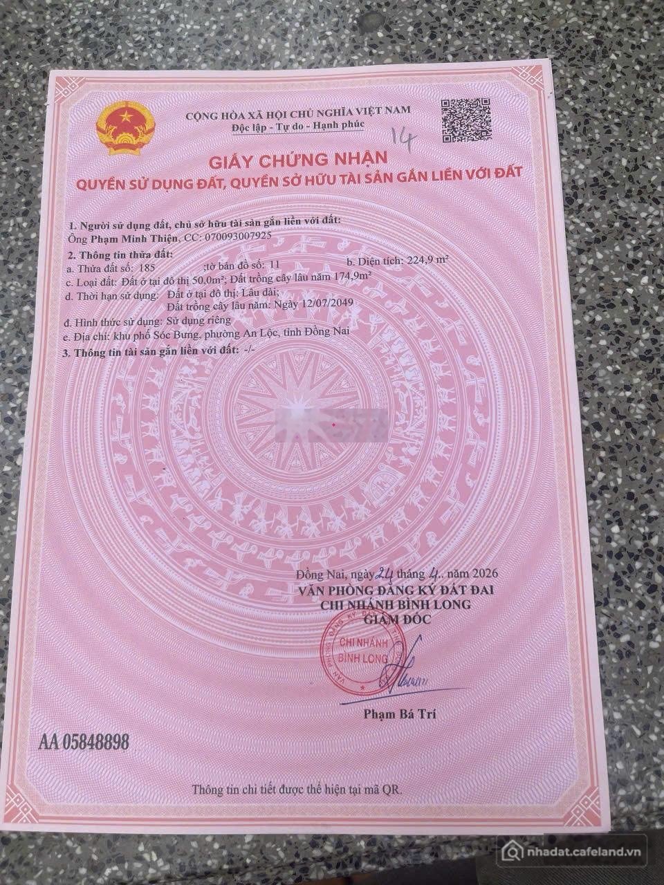 Bán đất thổ cư: Chính chủ cần bán lô đất MT đường nhựa giá công nhân ngay xã Tha