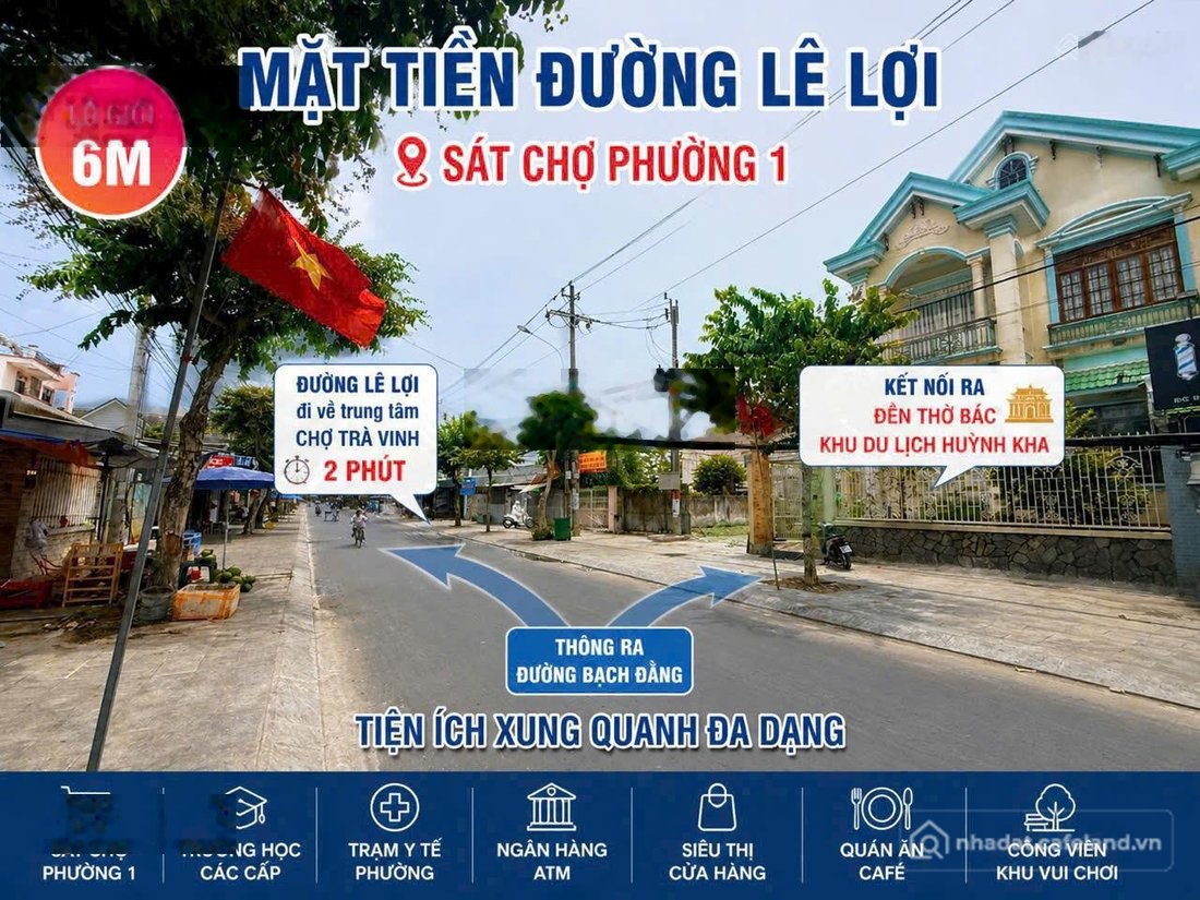 Bán đất thổ cư: Bán đất nền dự án tại Lê Lợi, Trà Vinh, 1,4xx tỷ, 100m2 chính ch