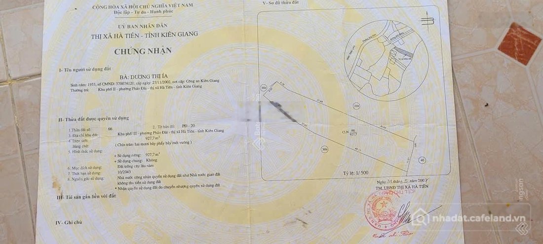 Bán đất thổ cư: Bán đất tại Núi Đèn, Pháo Đài, Hà Tiên, 3,2 tỷ, 927,7 m2 gần bãi