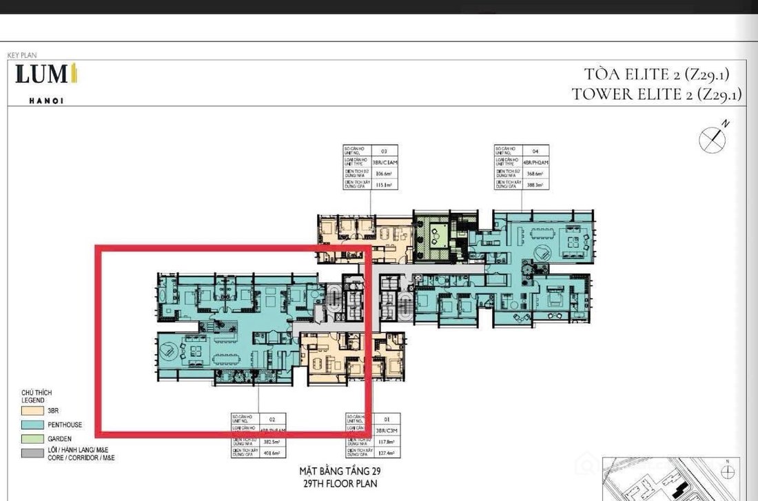 Bán căn hộ chung cư: Penthouse toà Elite 2 Lumi Hà Nội