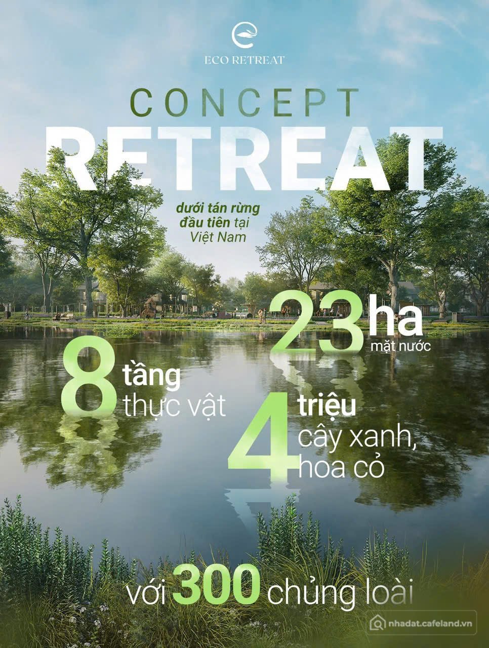 Bán biệt thự: Eco Retreat - diện tích cảnh quan 55% hạ tầng + tiện ích 25,5% nhà