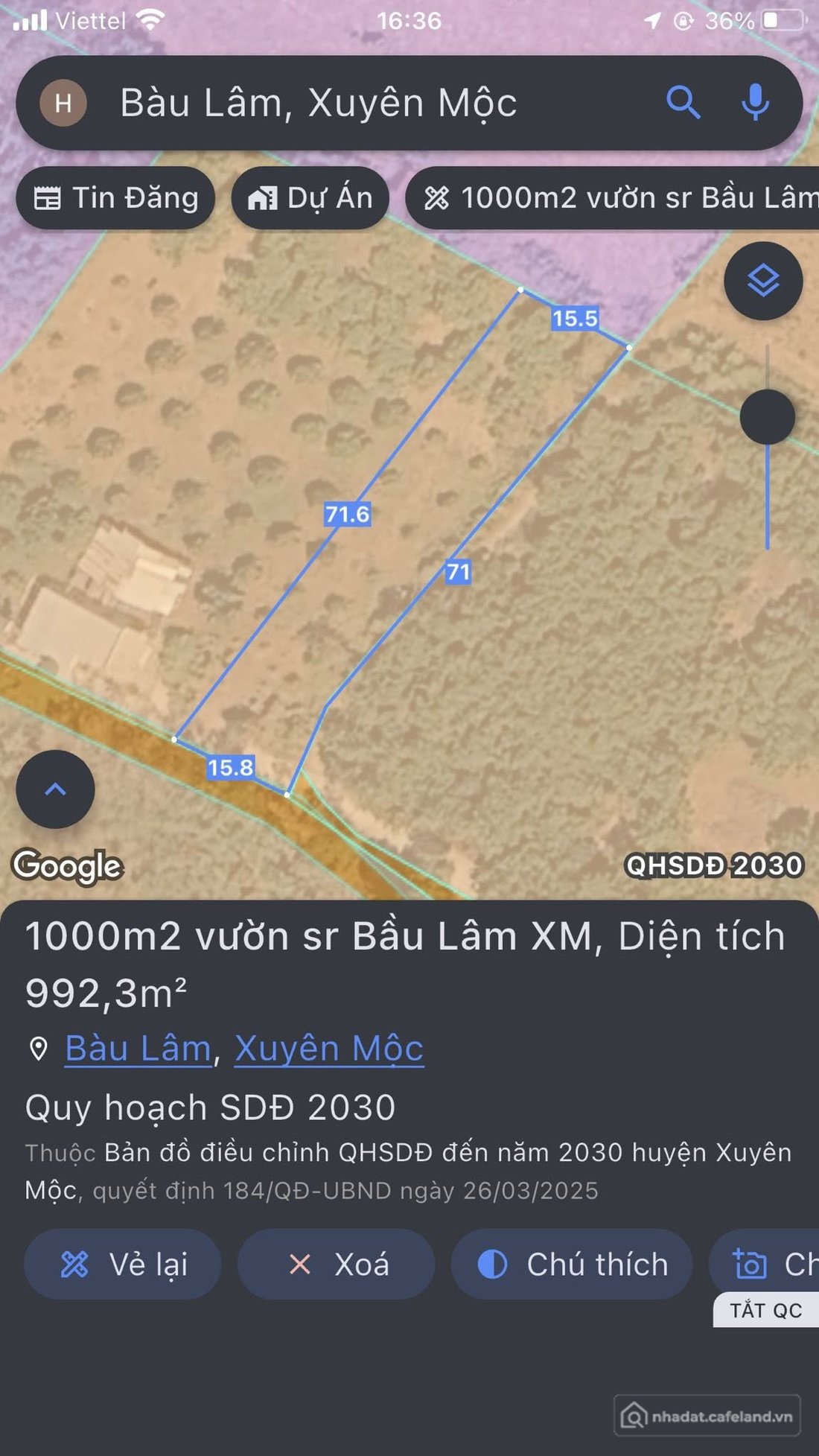 Bán đất thổ cư: Bán mảnh đất 1000m2, sẵn vườn sầu riêng tại Bầu Lâm, Xuyên Mộc