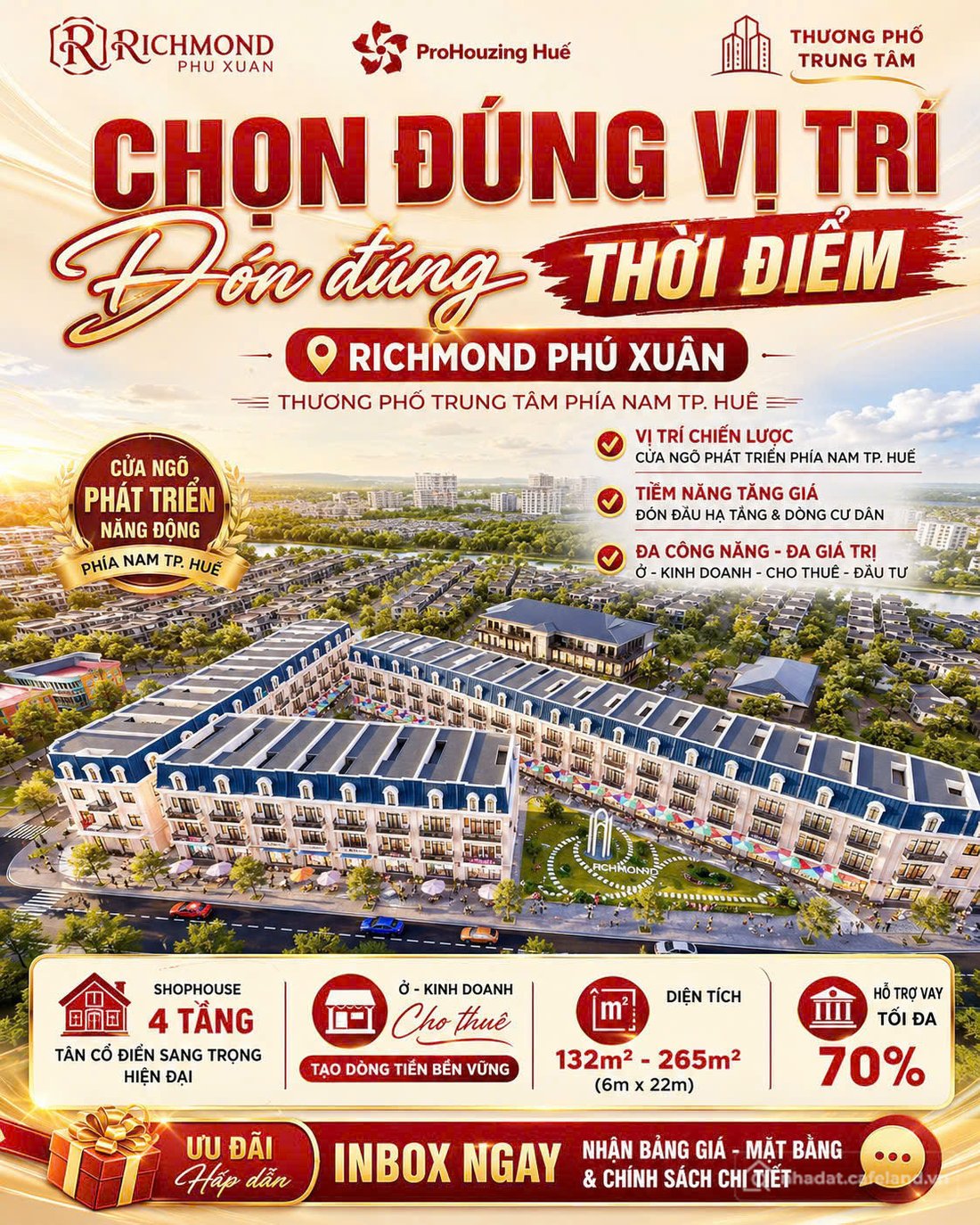Bán nhà phố dự án: Richmond Phú Xuân, siêu phẩm Shophouse 4 tầng