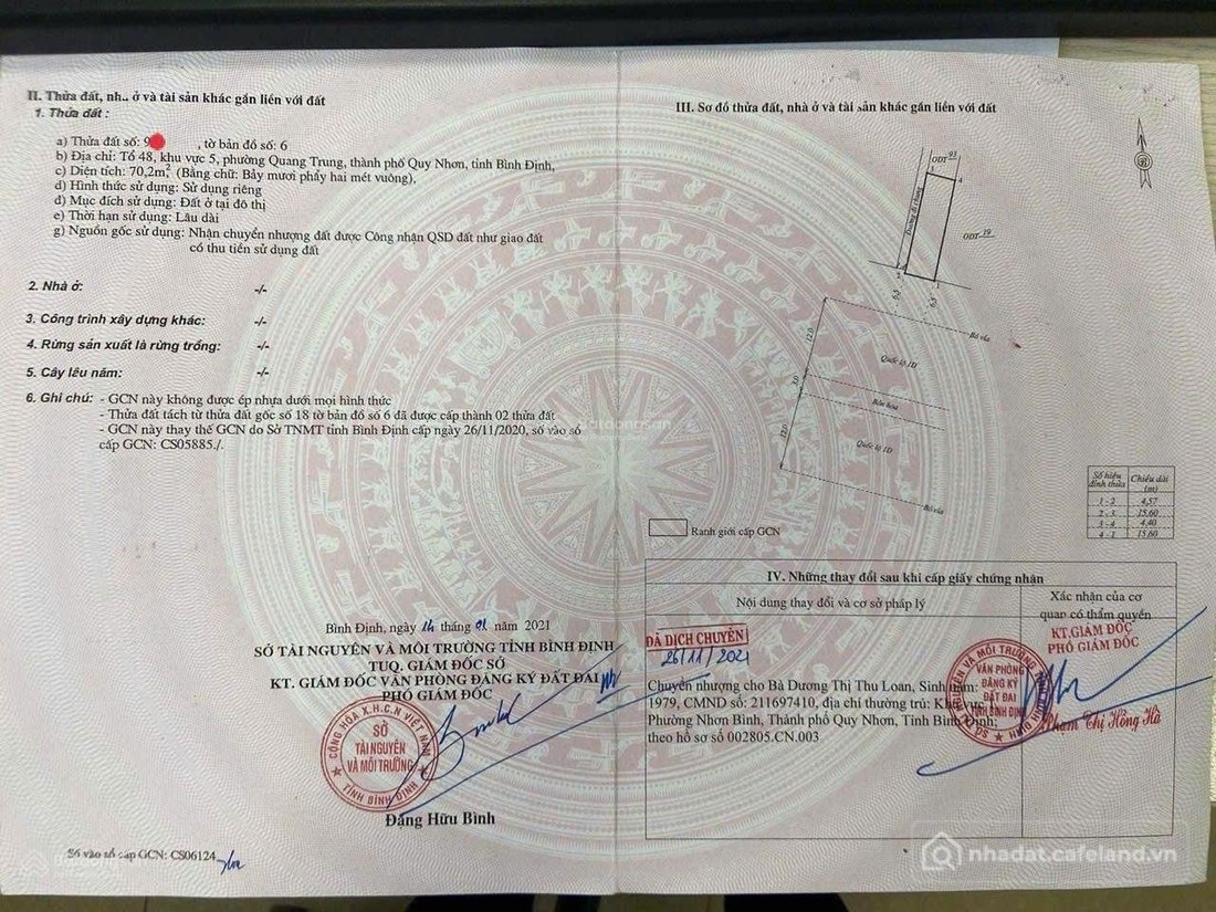Bán nhà riêng: Bán đất trung tâm TP. Quy Nhơn Phường Quang Trung đất mặt tiền đư