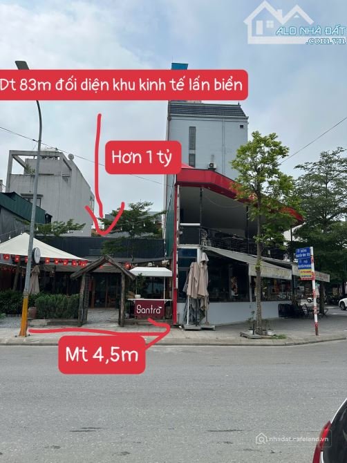 Bán đất thổ cư: Đất 83m² đối diện Khu kinh tế lấn biển, MT 4,5m, giá hơn 1 tỷ.