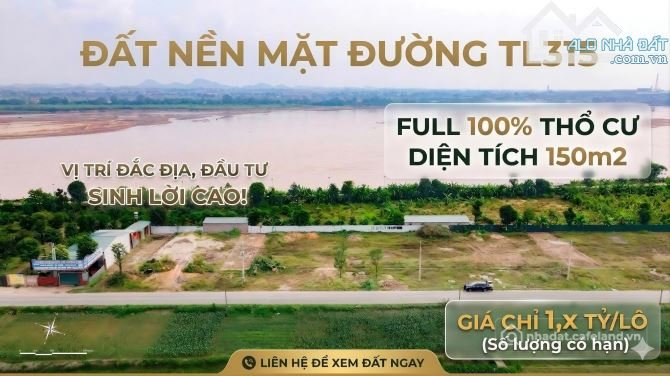 Bán đất thổ cư: Cần bán nhanh lô đất 150m² full thổ cư mặt đường 315 view sông c