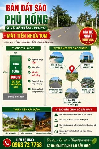 Bán đất thổ cư: 1,95 TỶ CÓ NGAY 1000M2 ĐẤT HỒ TRÀM TP HCM