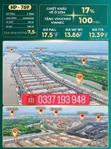 Bán nhà riêng: Bán căn shophouse xẻ khe 135m2 HP-769 trục đường Hạnh Phúc Vinhom