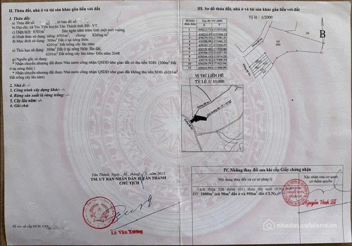 Bán đất thổ cư: Bán Đất 6501m2 có sẵn 300 m2 thổ cư giá 39.05 tỷ tại Xã Tóc Tiên