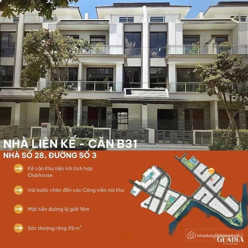 Bán nhà riêng: Gladia by the water b31 nhà phố 3 tầng 1 tum gần clubhouse giá 26