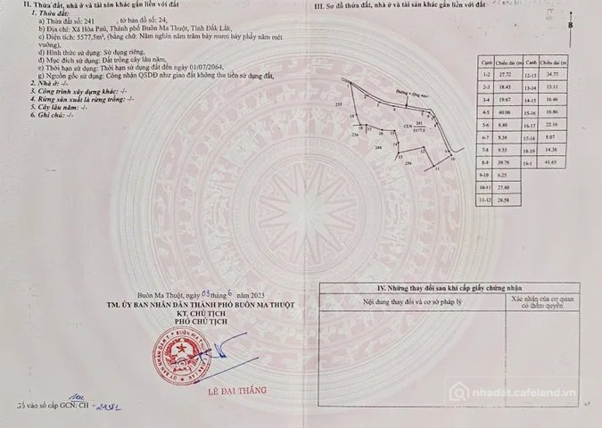 Bán đất thổ cư: Bán Đất 5577m2 giá 1.4 tỷ tại Xã Hòa Phú Thành phố Buôn Ma Thuột