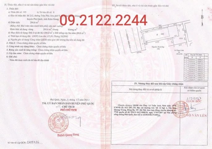 Bán đất thổ cư: Bán đất 284.7m² Mặt tiền 8,11m Trần Phú Dương Đông giá 18 tỷ Đặc