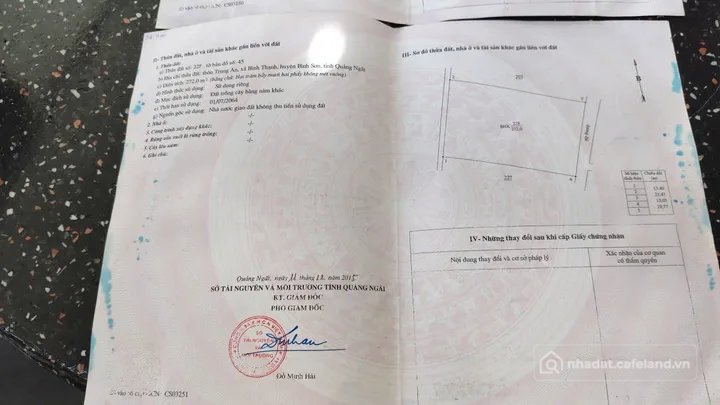 Bán đất thổ cư: Bán Đất 274m2 giá 850 triệu tại Xã Bình Thạnh Huyện Bình Sơn Quả