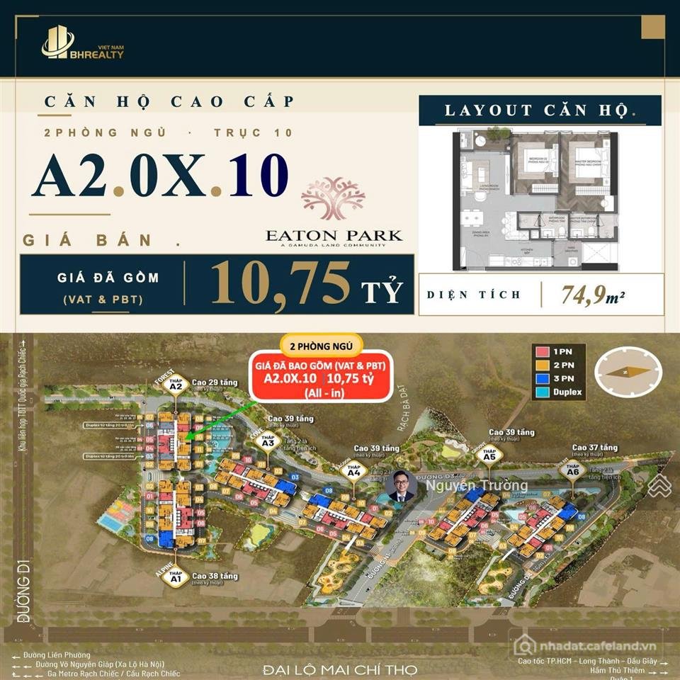Bán căn hộ chung cư: Bán nhanh căn hộ 2pn lầu thấp cực đẹp tại eaton park, cùng 