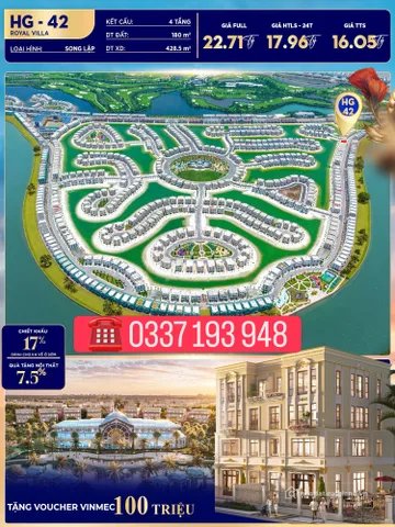 Bán nhà riêng: Bán căn biệt thự song lập 180m2 HG-42 khu Hoàng Gia Vinhomes Vũ Y
