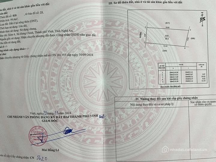 Bán đất thổ cư: Đất Hưng Chính 99,4m2, đường thông 4,5m, giá cực yêu