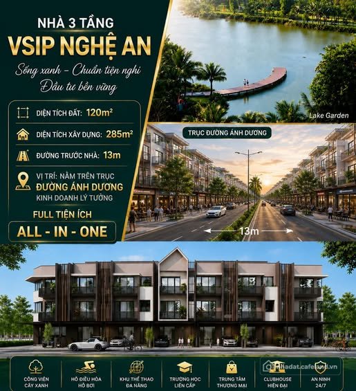 Bán biệt thự: Nhà liền kề mặt đường Ánh Dương, khu đô thị VSIP Nghệ An, giá hời 