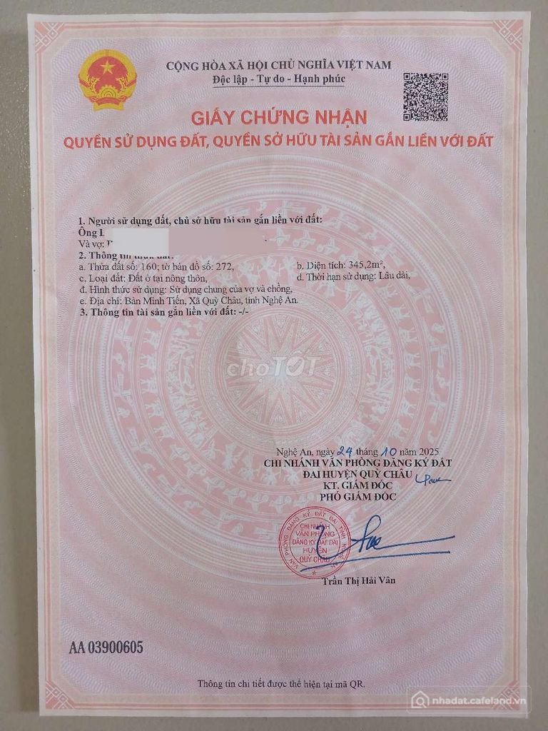 Bán đất thổ cư: Đất đẹp tại Bản Minh Tiến, Quỳ Châu