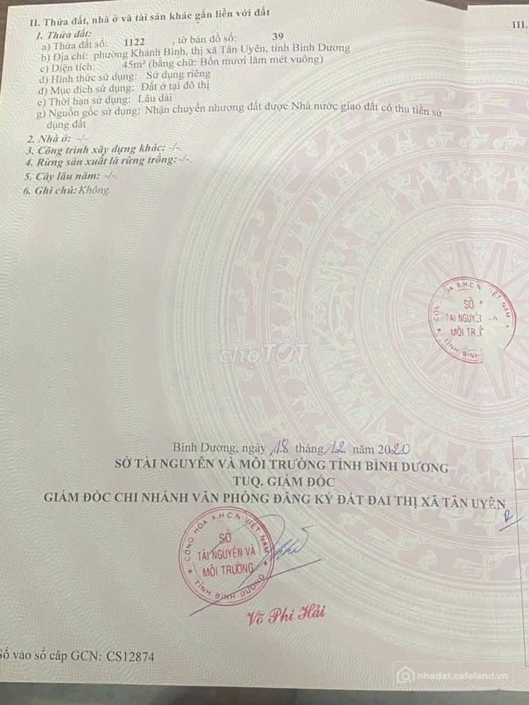 Bán đất thổ cư: Bán đất sổ riêng Khánh Bình 69, 4x11.2m, 1.05 tỷ