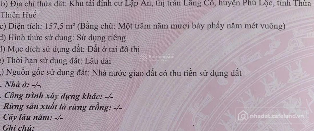 Bán đất thổ cư: Đất mặt tiền kinh doanh Nguyễn Văn Đạt - Lăng Cô. Trục chính ra 