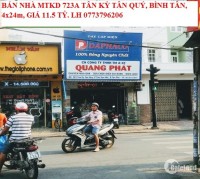 BÁN NHÀ MTKD 723A TÂN KỲ TÂN QUÝ, BÌNH TÂN, 4x24m, GIÁ 11.5 TỶ. LH 0773796206