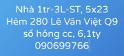 [6.1ty] nhà 3 lầu, 5x23, đường lớn 268 Lê Văn Việt Q9, sổ hồng. LH: 0906997966