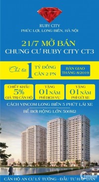 Mở bán 20 căn hộ đẹp nhất dự án Ruby city CT3 Phúc Lợi – Long Biên