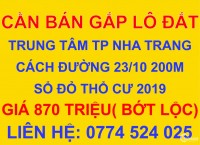 Đất Trung Tâm Thành Phố Nha Trang giá chỉ 870 Triệu,  Sổ đỏ 2019