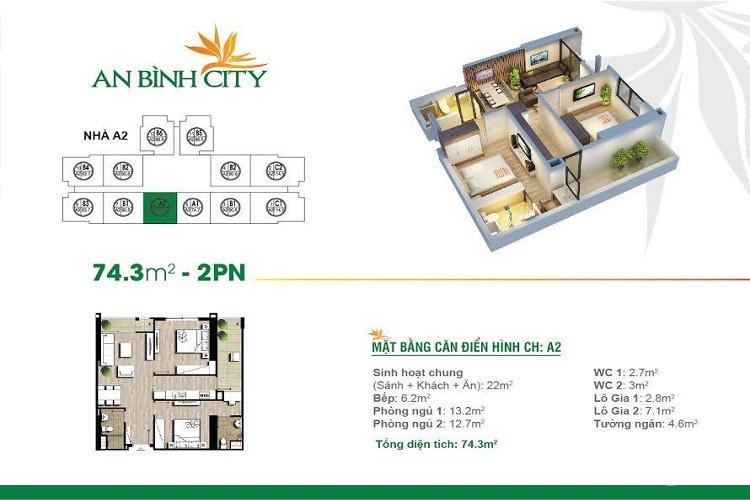 Bán căn 2 phòng ngủ chung cư An bình city- dt 72m2 - giá 2 tỷ 530 bao sang tên.