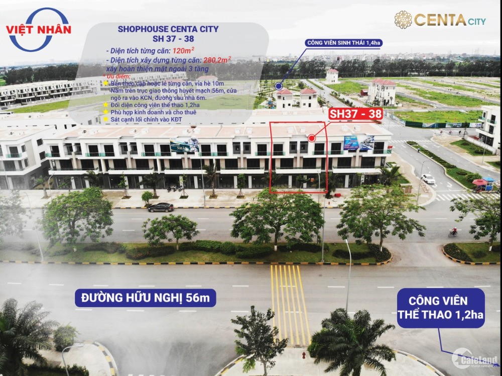 Nhà to không lo về giá - bán căn shophouse centacity mặt đường 56m