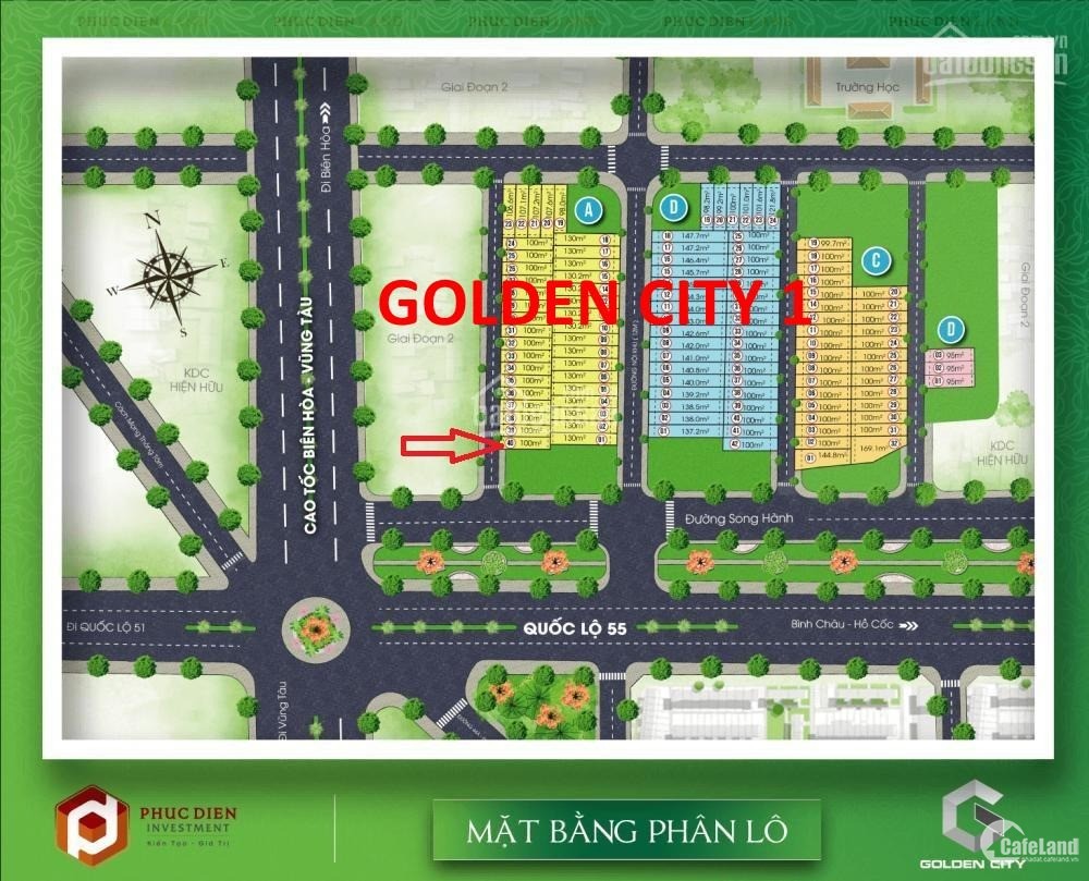 Đất nền trung tâm hành chính Bà Rịa dự án Golden city đã có sổ đỏ giá tốt