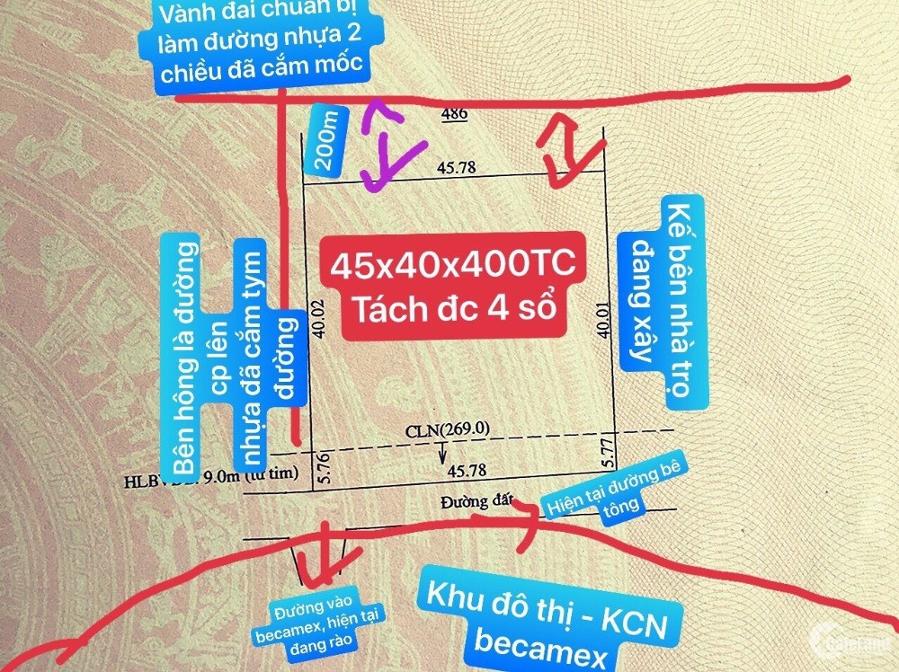 Vành Đai Becamex Ngay cổng Becamex - Đất 2 mặt tiền Giá chỉ 140tr/m