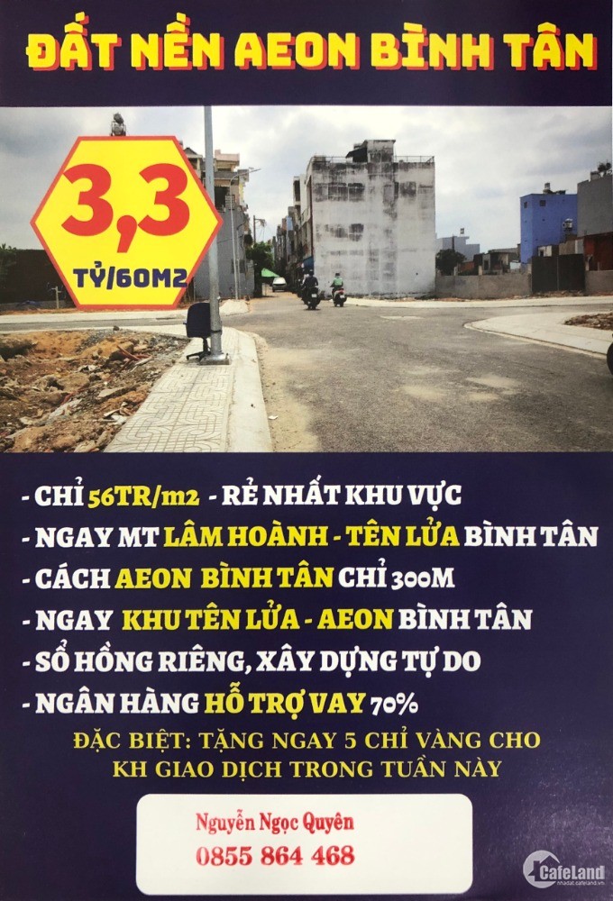 * Bán gấp đất đã có sổ, giá tốt nhất khu Tên Lửa - AEON Bình Tân chỉ 55tr/m2.