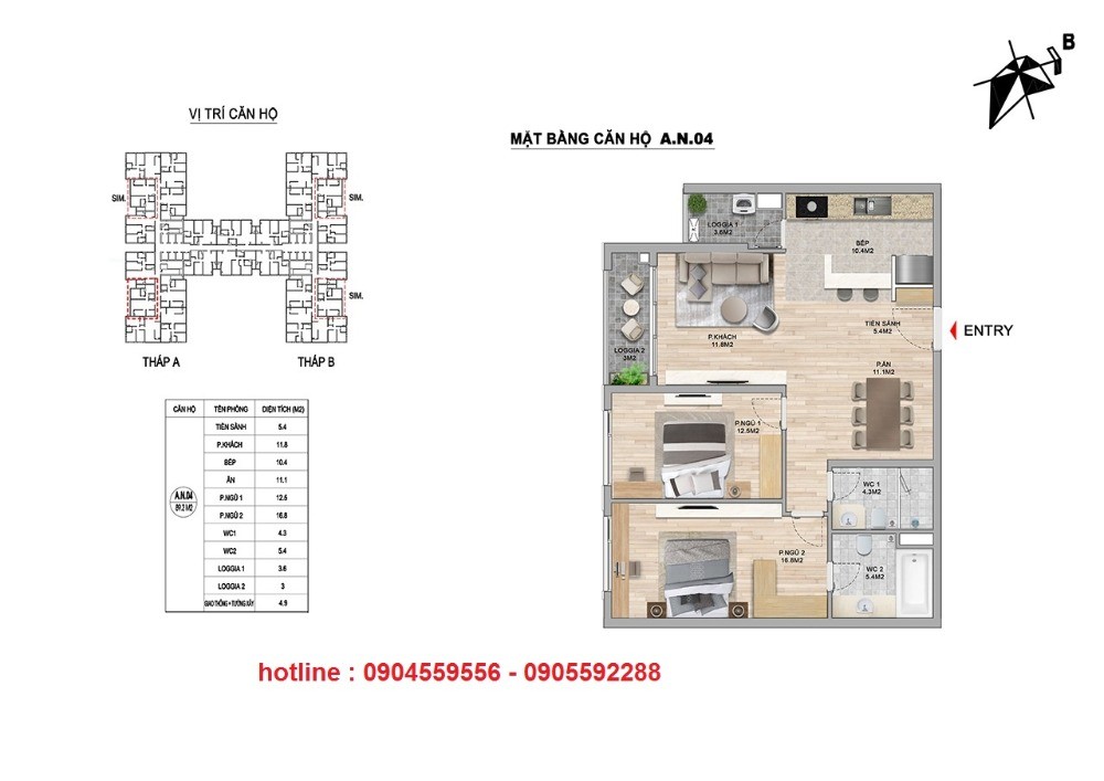 Bán căn 2pn dự án The Zei mỹ đình, giá 43tr/m, ban công ĐN