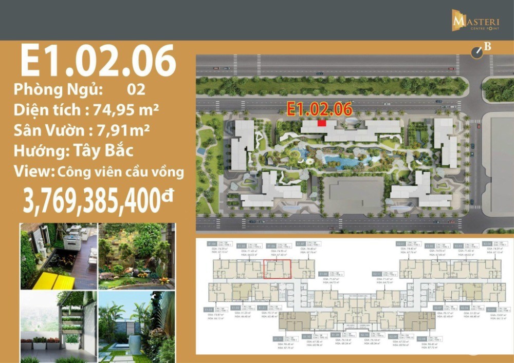 Bán căn hộ Masteri Centre Point căn 2 phòng ngủ  giá chỉ 3,77 tỷ